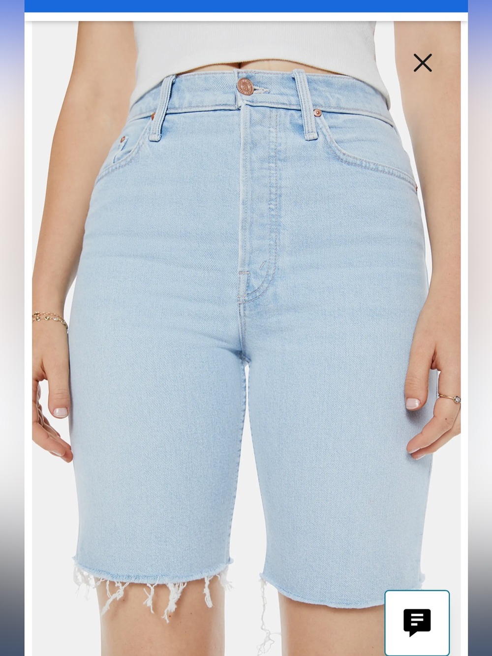 Mother highwaist rider Bermuda short fray in cowabunga wash - NWT size 26